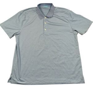 J McLaughlin‎ Polo Shirt Men XL Blue Stripe Poly Spandex Breathable Golf Stretch